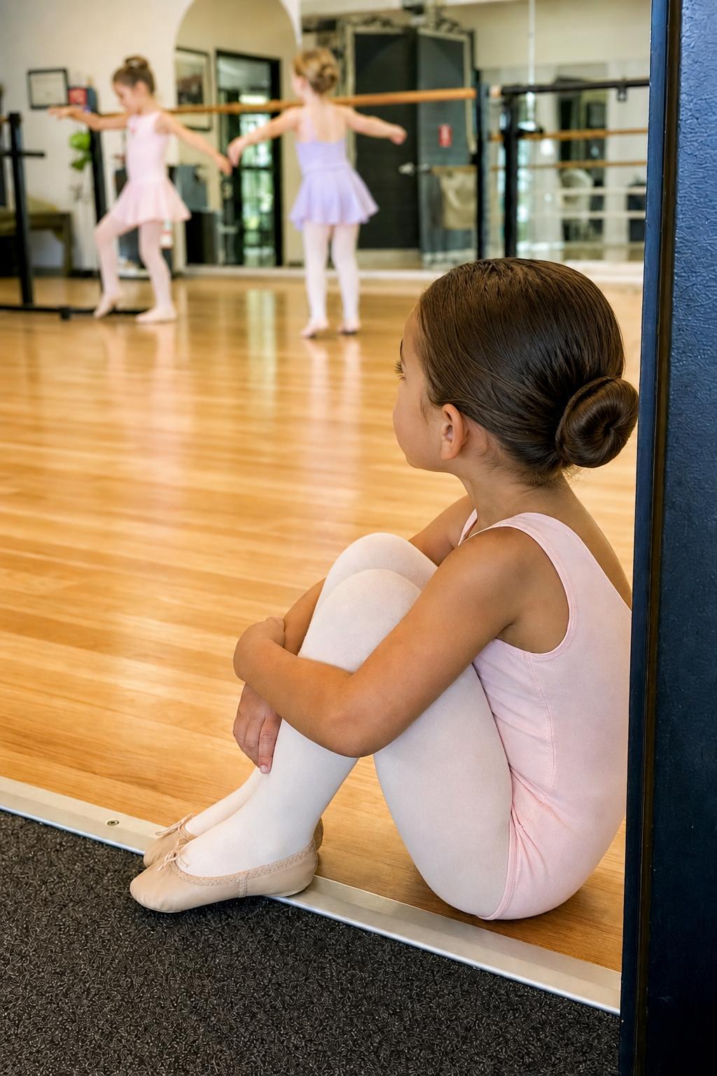 Child watching a dance class from the doorway