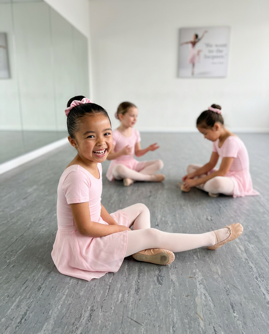 Young ballerinas preparing for class