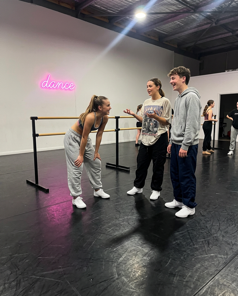 Teen hip-hop group posing together in a studio