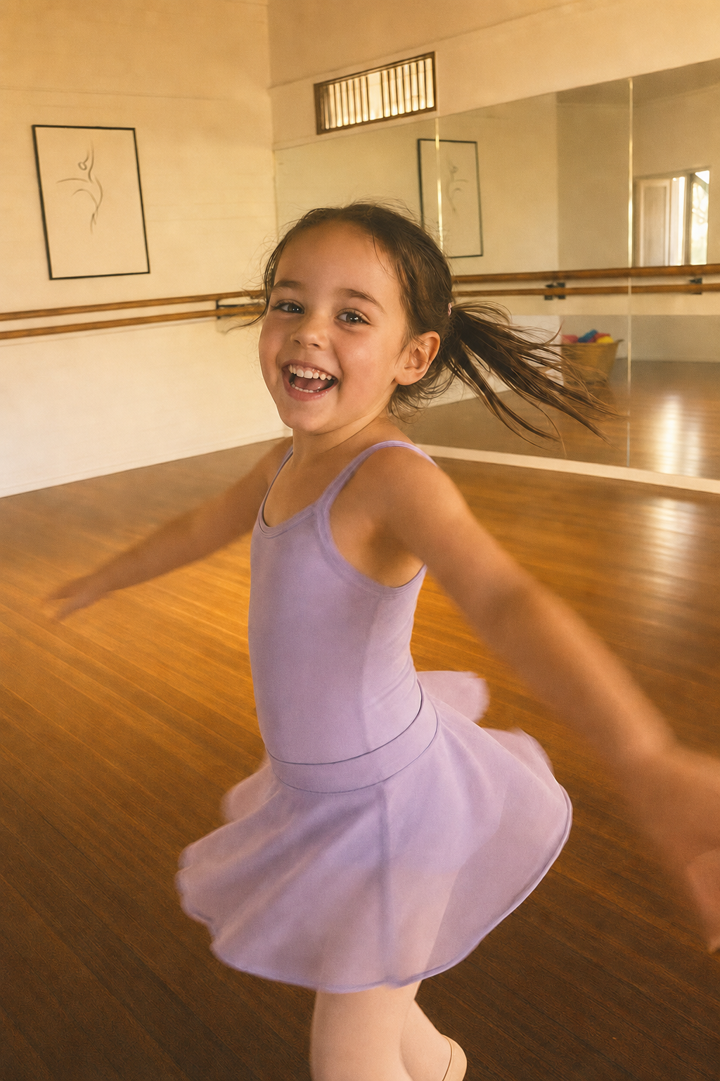 Young dancer spinning with a joyful expression