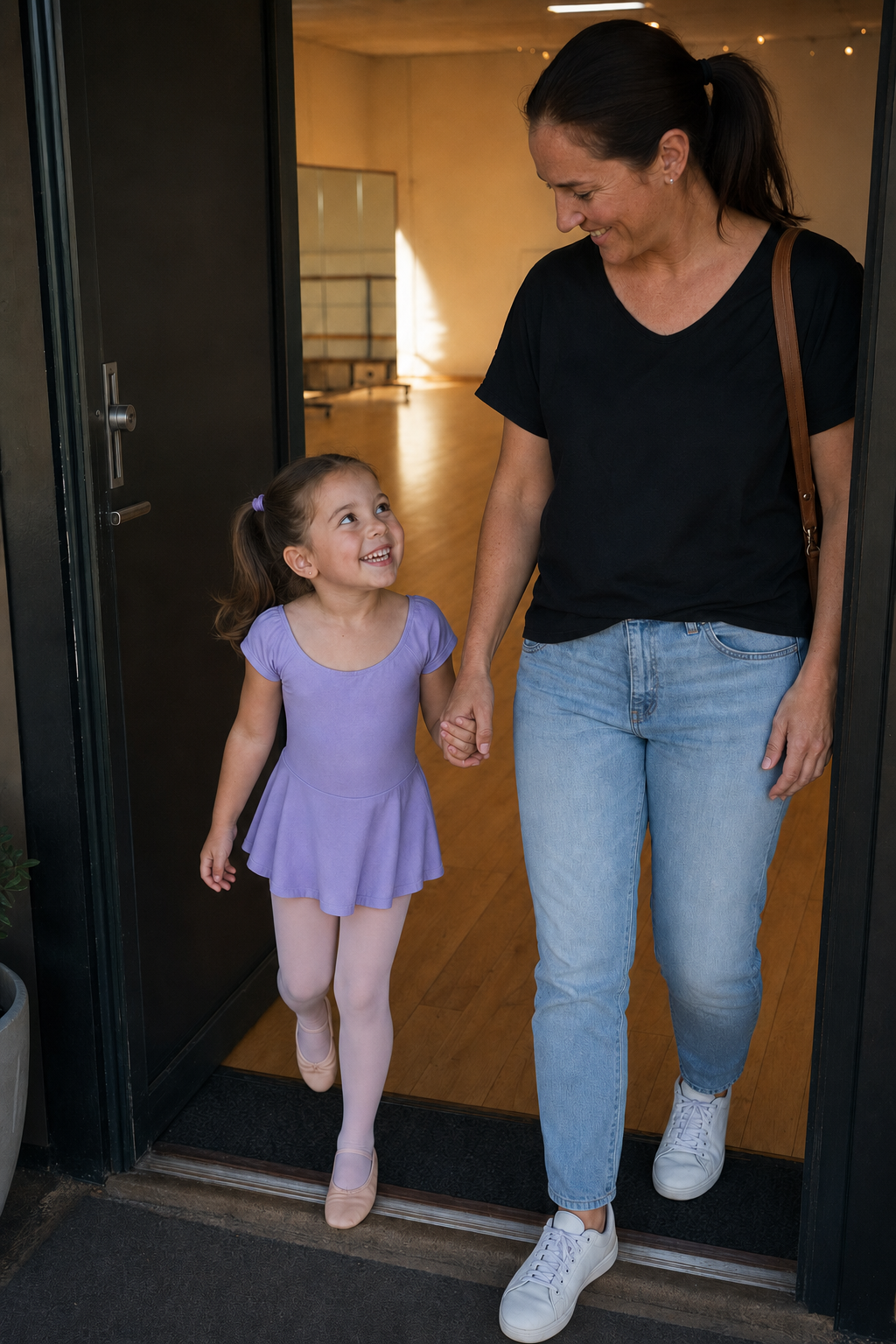 Dance student mid-movement in a studio